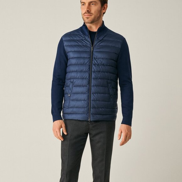 Herno Men’s Hybrid Wool Silk Down Jacket Blue Size 54 NWT Cut Defect - Picture 1 of 15